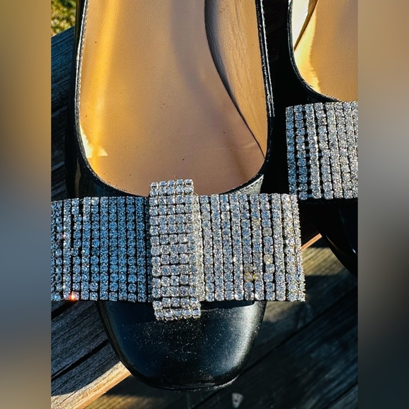 Kate Spade Black Dina Patent Kitten Heels Big Bling Bow on Toe. Sz 6b FLASH SALE - Picture 4 of 8